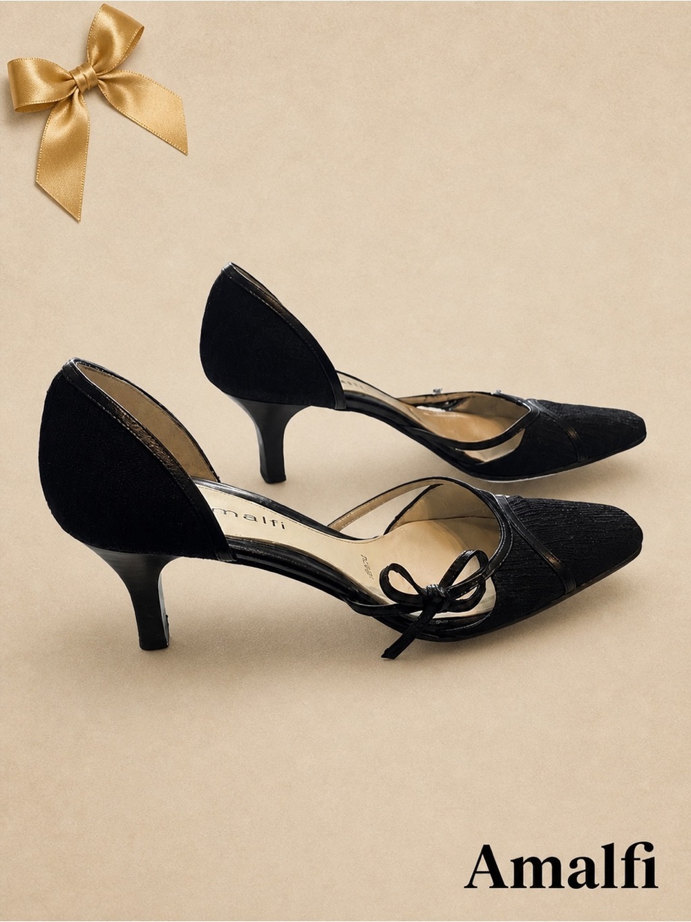 Amalfi Leather Sole Bow Sandals Fabric Upper Size 6.5B